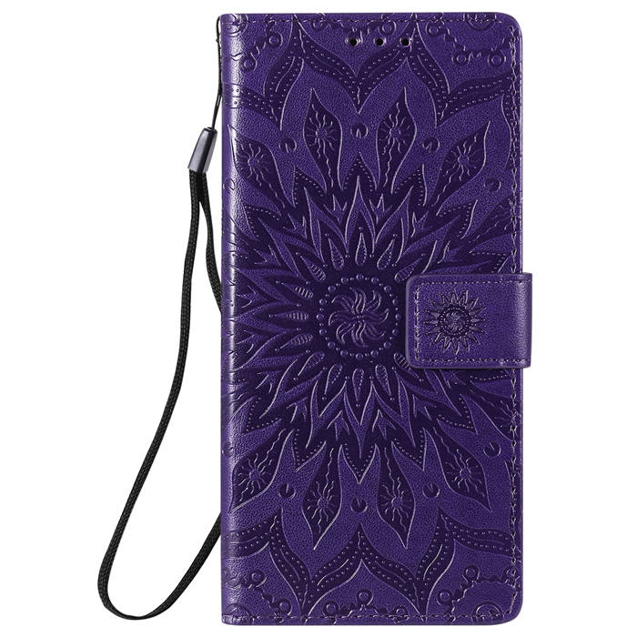 Samsung Galaxy Note 20 Embossed Sunflower Wallet Stand Case Purple