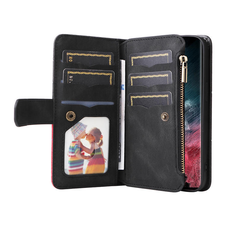 Samsung Galaxy S22 Ultra Zipper Wallet Magnetic Stand Case Black