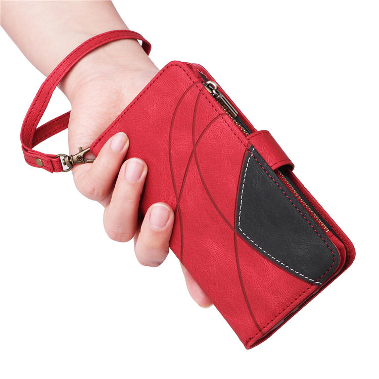 Samsung Galaxy S22 Ultra Zipper Wallet Magnetic Stand Case Red