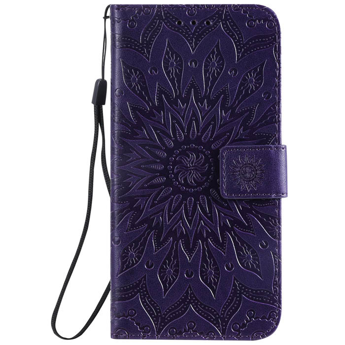 iPhone 11 Pro Max Embossed Sunflower Wallet Stand Case Purple