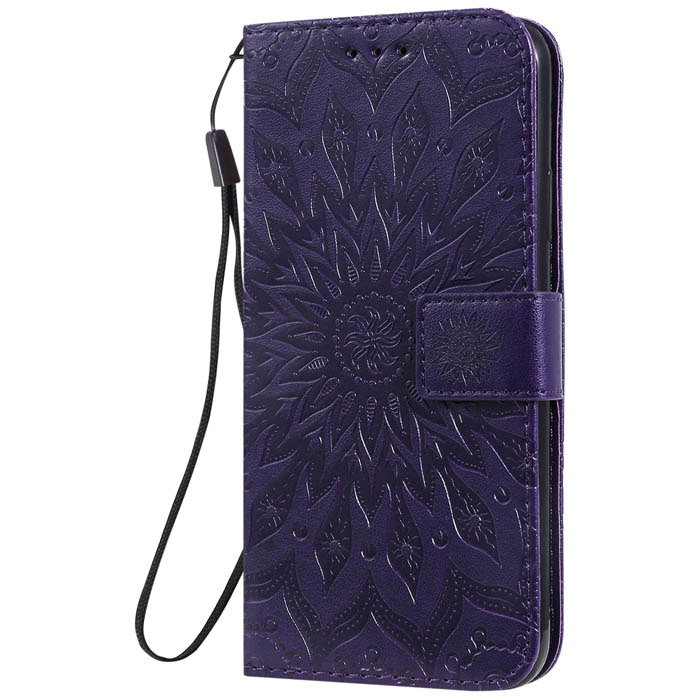 iPhone 11 Pro Max Embossed Sunflower Wallet Stand Case Purple