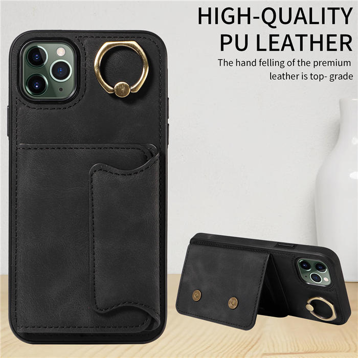 For iPhone 11 Pro Max Card Holder Ring Kickstand Magnetic Closure Case