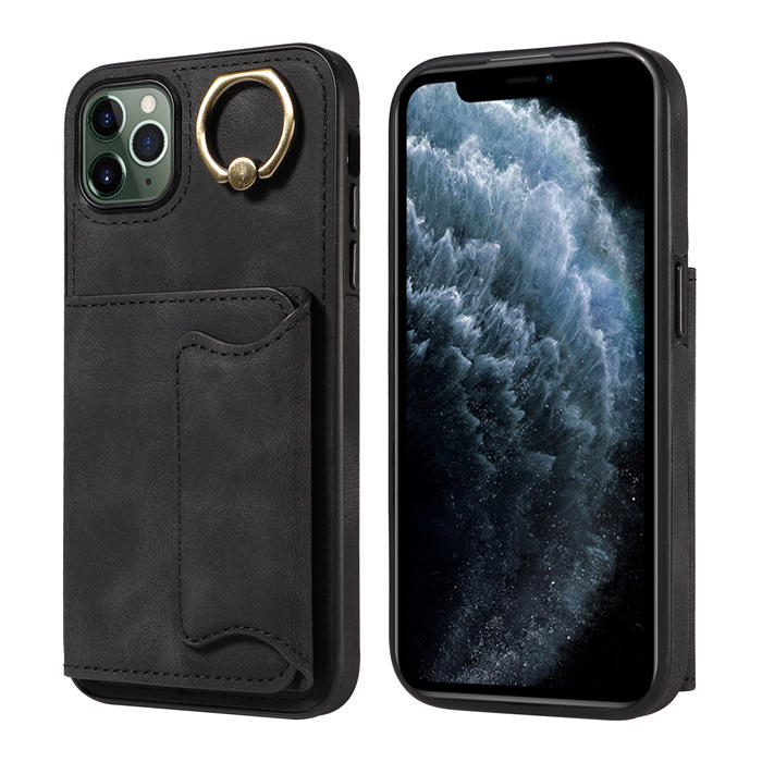 For iPhone 11 Pro Max Card Holder Ring Kickstand Magnetic Closure Case