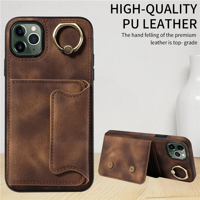 For iPhone 11 Pro Max Card Holder Ring Kickstand Magnetic Closure Case