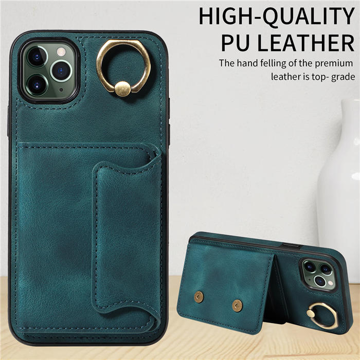 For iPhone 11 Pro Max Card Holder Ring Kickstand Magnetic Closure Case