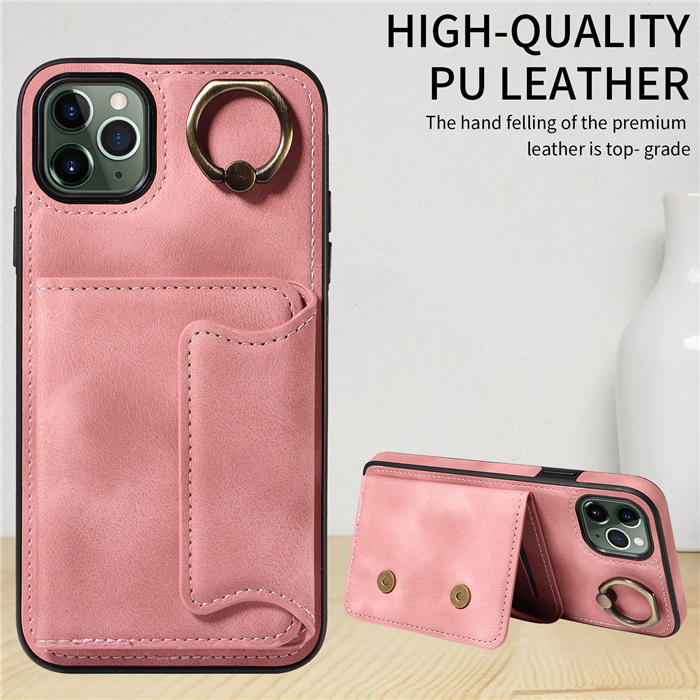 For iPhone 11 Pro Max Card Holder Ring Kickstand Magnetic Closure Case