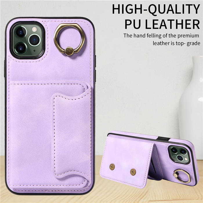 For iPhone 11 Pro Max Card Holder Ring Kickstand Magnetic Closure Case