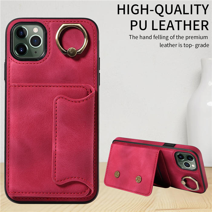 For iPhone 11 Pro Max Card Holder Ring Kickstand Magnetic Closure Case