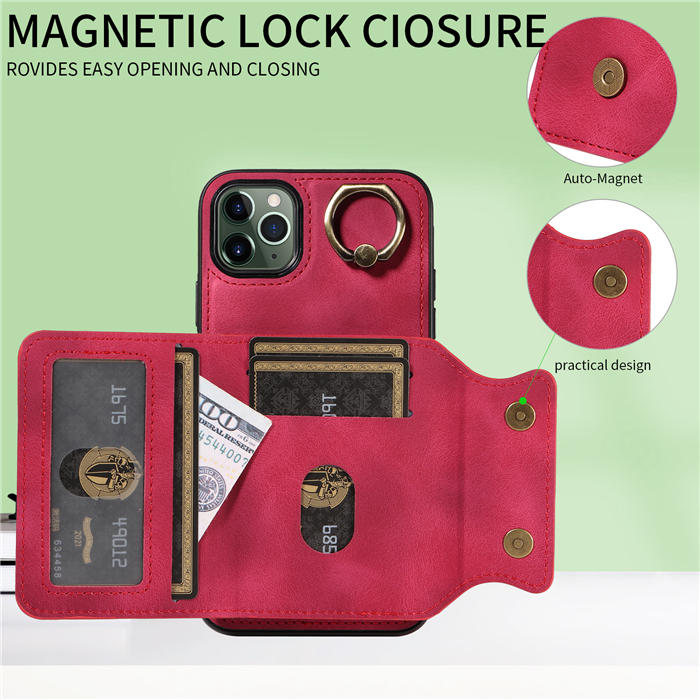 For iPhone 11 Pro Max Card Holder Ring Kickstand Magnetic Closure Case