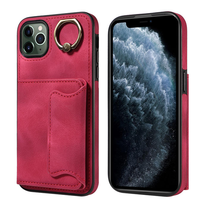 For iPhone 11 Pro Max Card Holder Ring Kickstand Magnetic Closure Case