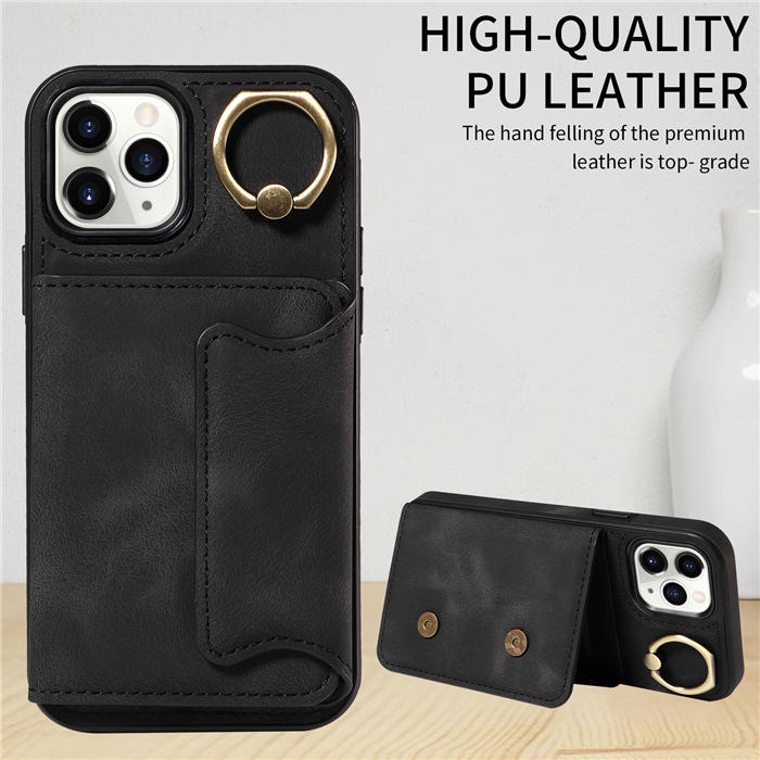 For iPhone 11 Pro Card Holder Ring Kickstand Magnetic Closure Case