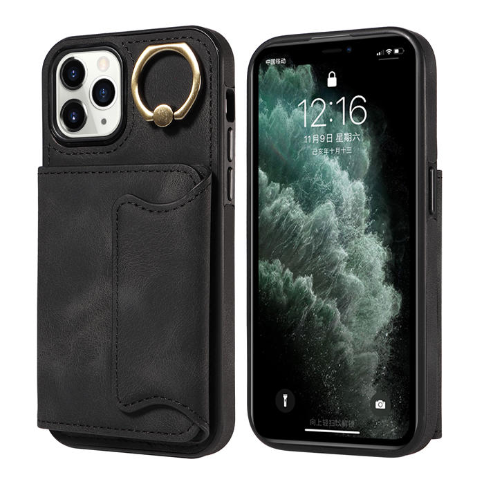 For iPhone 11 Pro Card Holder Ring Kickstand Magnetic Closure Case