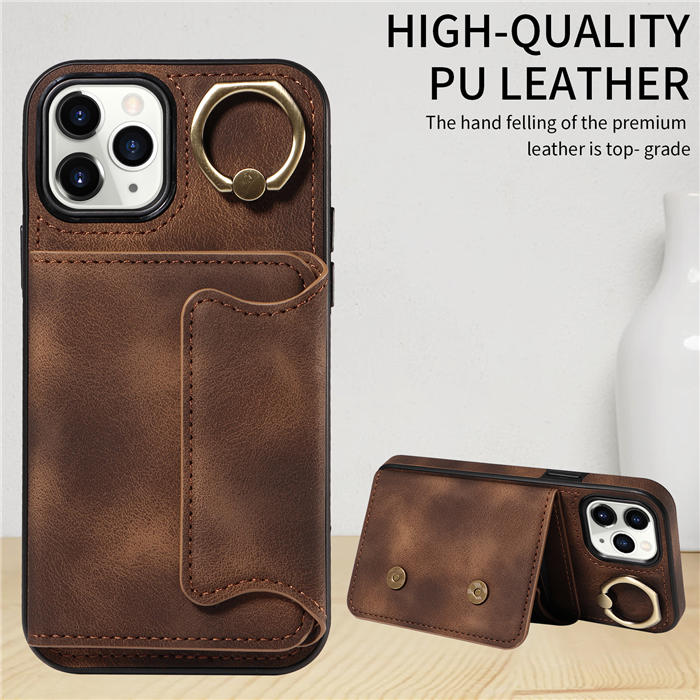 For iPhone 11 Pro Card Holder Ring Kickstand Magnetic Closure Case