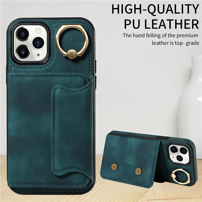 For iPhone 11 Pro Card Holder Ring Kickstand Magnetic Closure Case