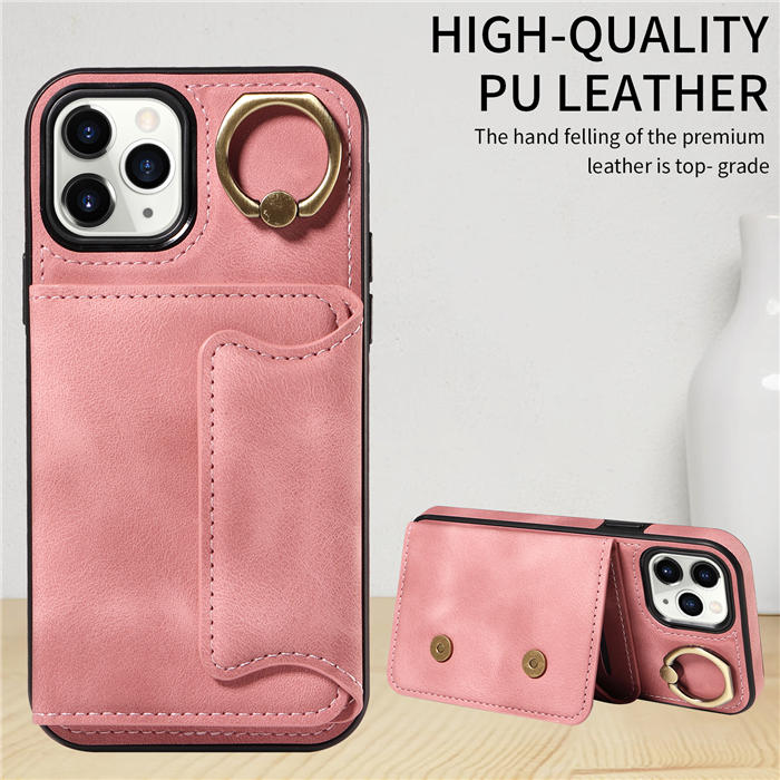 For iPhone 11 Pro Card Holder Ring Kickstand Magnetic Closure Case