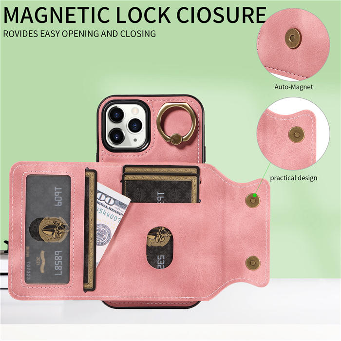 For iPhone 11 Pro Card Holder Ring Kickstand Magnetic Closure Case