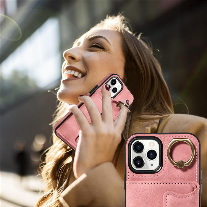 For iPhone 11 Pro Card Holder Ring Kickstand Magnetic Closure Case