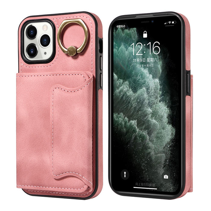 For iPhone 11 Pro Card Holder Ring Kickstand Magnetic Closure Case