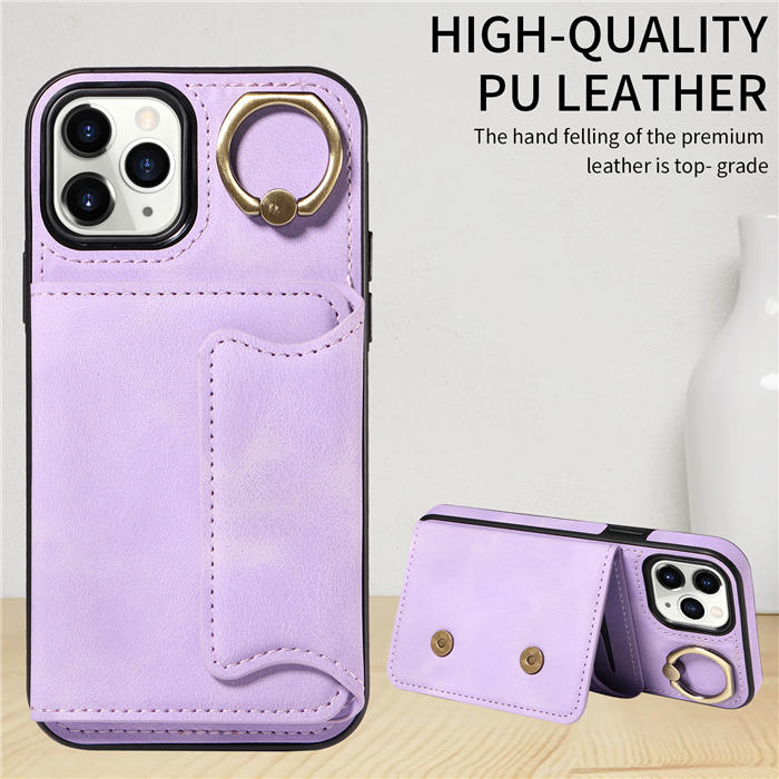 For iPhone 11 Pro Card Holder Ring Kickstand Magnetic Closure Case