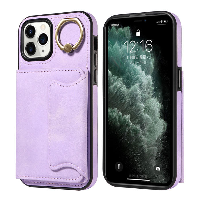 For iPhone 11 Pro Card Holder Ring Kickstand Magnetic Closure Case