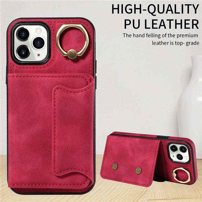 For iPhone 11 Pro Card Holder Ring Kickstand Magnetic Closure Case