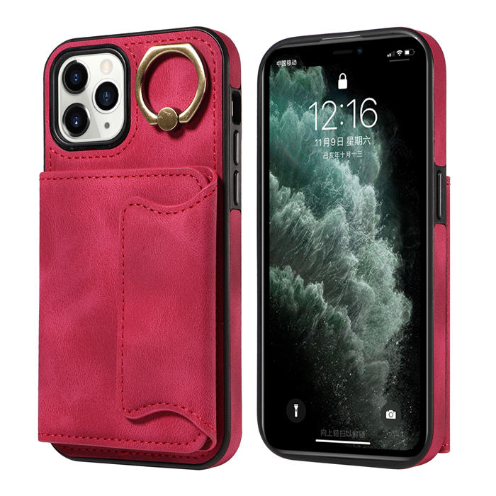 For iPhone 11 Pro Card Holder Ring Kickstand Magnetic Closure Case