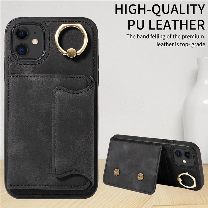 For iPhone 11 Card Holder Ring Kickstand Magnetic Closure Case