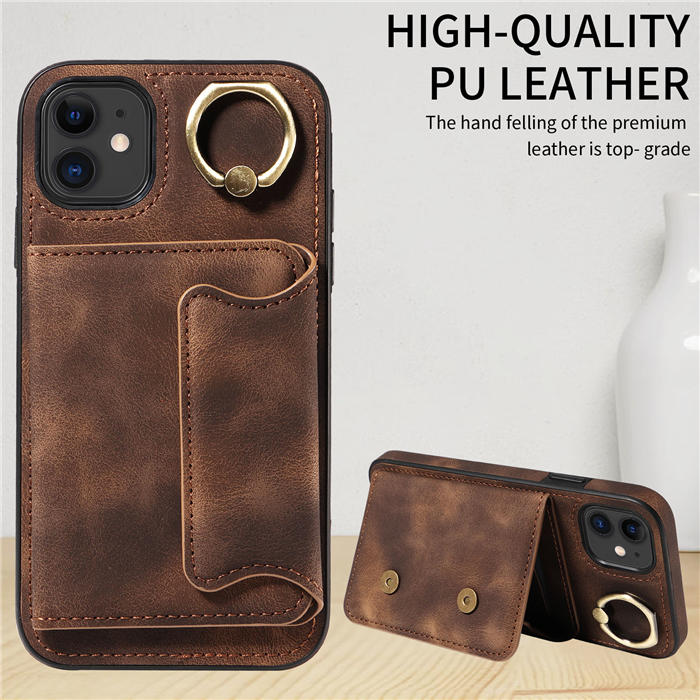 For iPhone 11 Card Holder Ring Kickstand Magnetic Closure Case