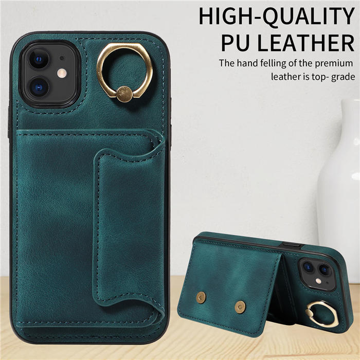 For iPhone 11 Card Holder Ring Kickstand Magnetic Closure Case