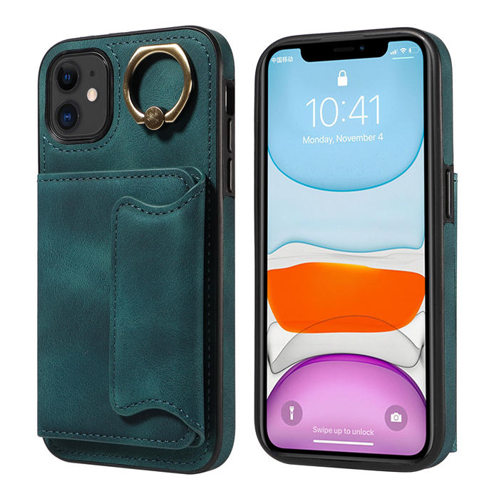 For iPhone 11 Card Holder Ring Kickstand Magnetic Closure Case