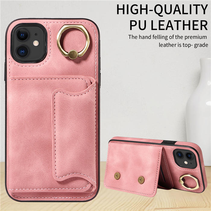 For iPhone 11 Card Holder Ring Kickstand Magnetic Closure Case