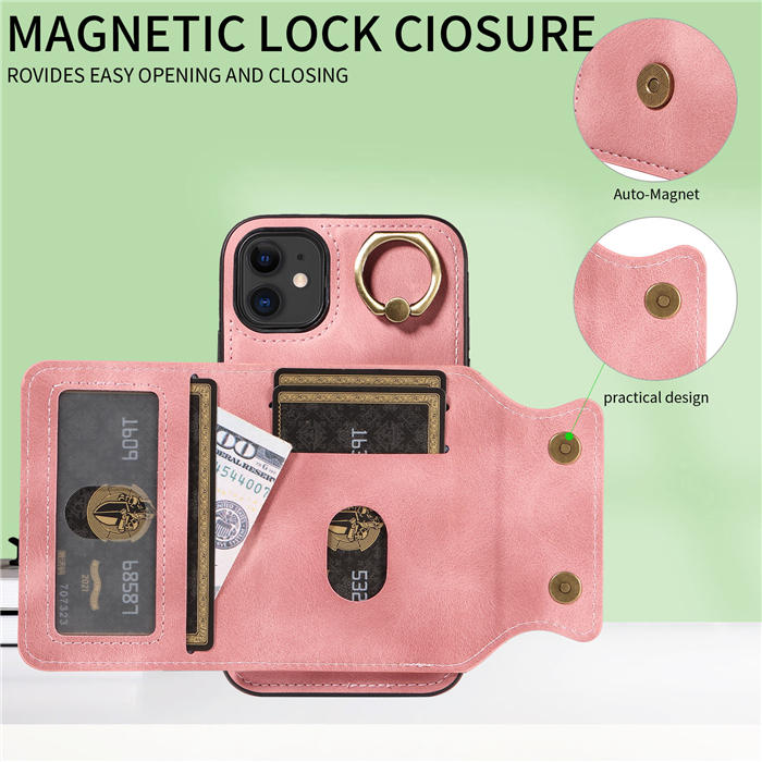 For iPhone 11 Card Holder Ring Kickstand Magnetic Closure Case