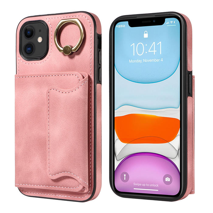 For iPhone 11 Card Holder Ring Kickstand Magnetic Closure Case