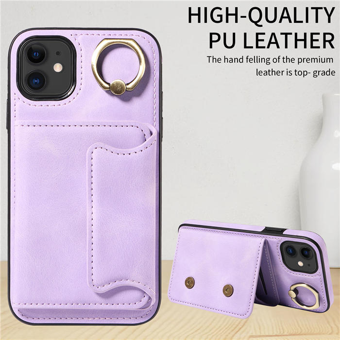 For iPhone 11 Card Holder Ring Kickstand Magnetic Closure Case