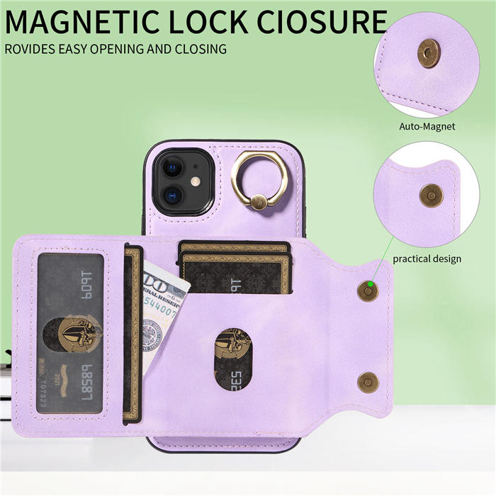 For iPhone 11 Card Holder Ring Kickstand Magnetic Closure Case