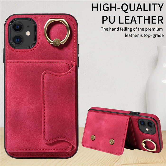 For iPhone 11 Card Holder Ring Kickstand Magnetic Closure Case