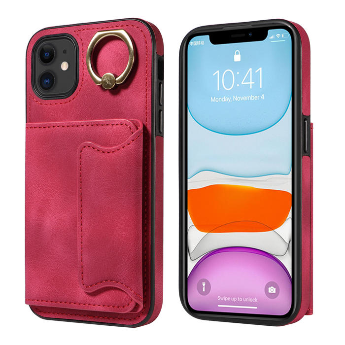 For iPhone 11 Card Holder Ring Kickstand Magnetic Closure Case