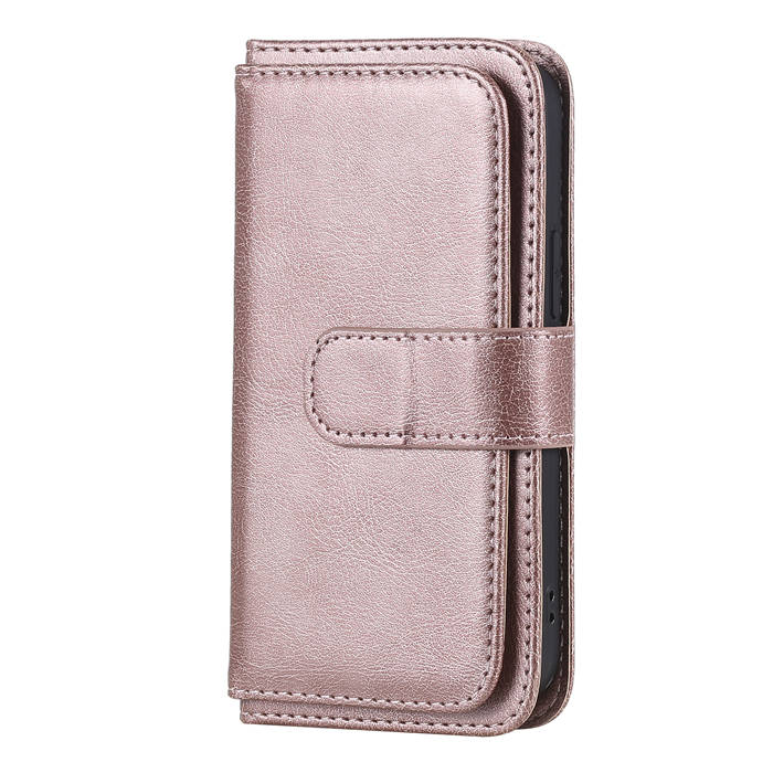 iPhone 12 Multi-function 10 Card Slots Wallet Stand Case Rose Gold