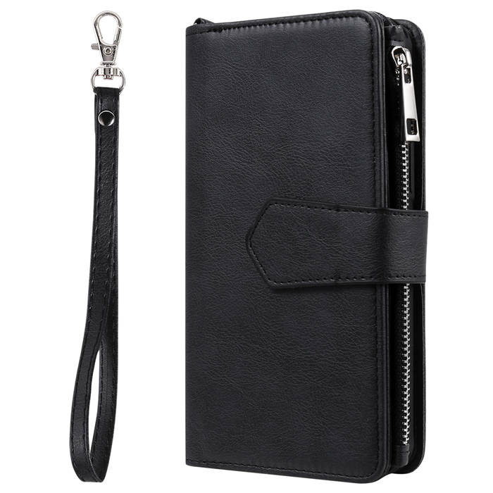iPhone 12 Pro Max Zipper Wallet Magnetic Detachable 2 in 1 Case Black