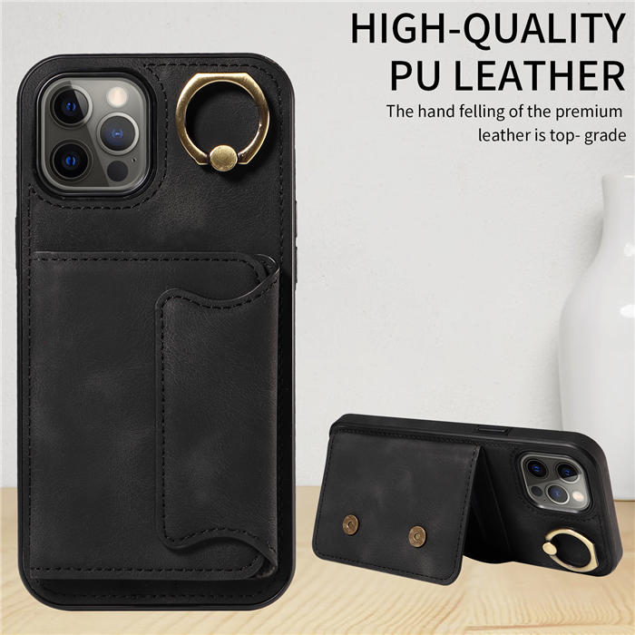 For iPhone 12 Pro Max Card Holder Ring Kickstand Magnetic Closure Case