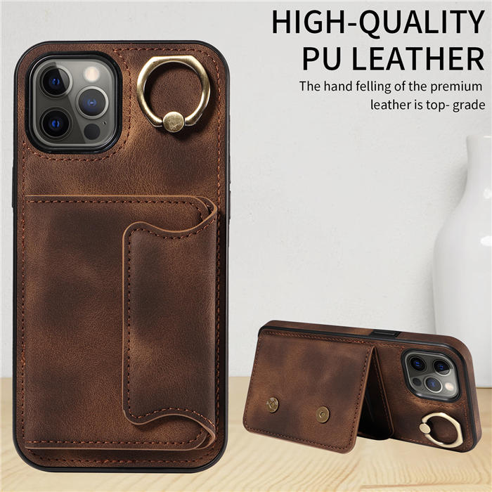 For iPhone 12 Pro Max Card Holder Ring Kickstand Magnetic Closure Case