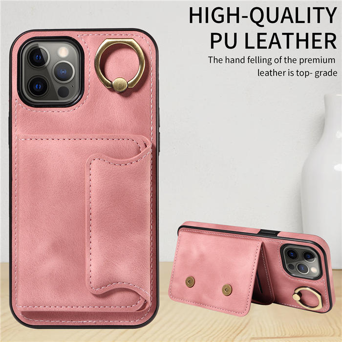 For iPhone 12 Pro Max Card Holder Ring Kickstand Magnetic Closure Case