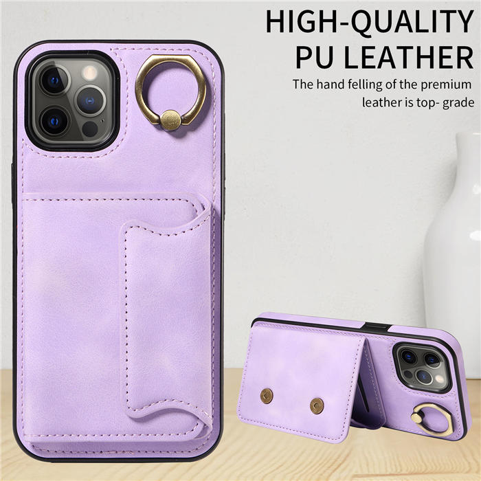 For iPhone 12 Pro Max Card Holder Ring Kickstand Magnetic Closure Case