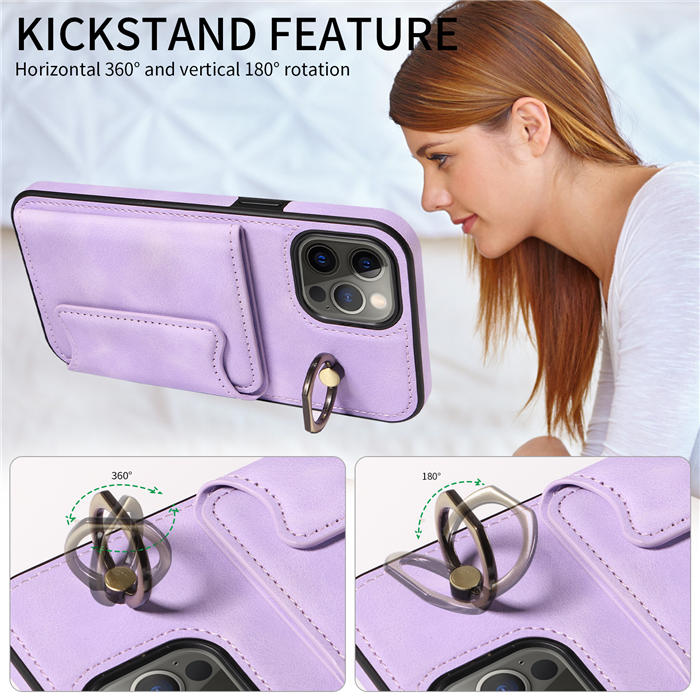 For iPhone 12 Pro Max Card Holder Ring Kickstand Magnetic Closure Case