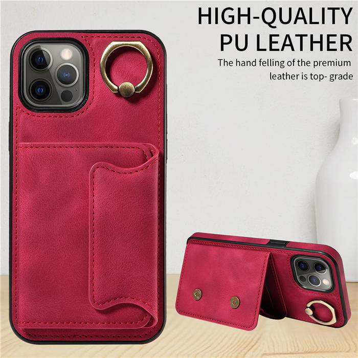 For iPhone 12 Pro Max Card Holder Ring Kickstand Magnetic Closure Case