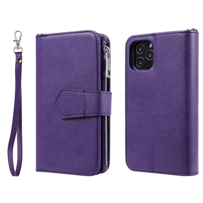 iPhone 12 Pro Zipper Wallet Magnetic Detachable 2 in 1 Case Purple