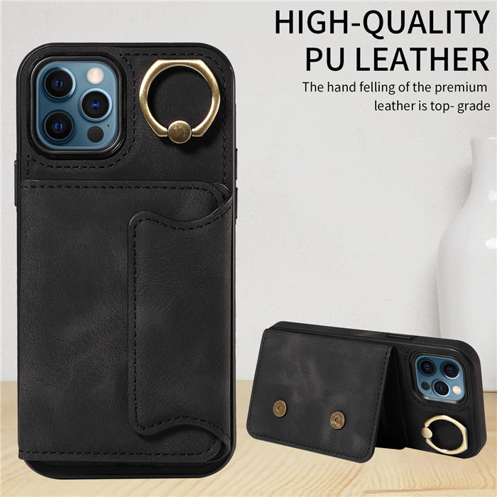 For iPhone 12/12 Pro Card Holder Ring Kickstand Magnetic Closure Case