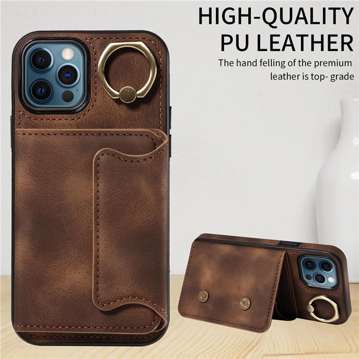 For iPhone 12/12 Pro Card Holder Ring Kickstand Magnetic Closure Case