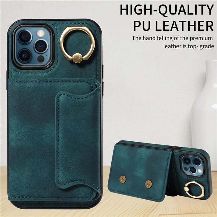 For iPhone 12/12 Pro Card Holder Ring Kickstand Magnetic Closure Case