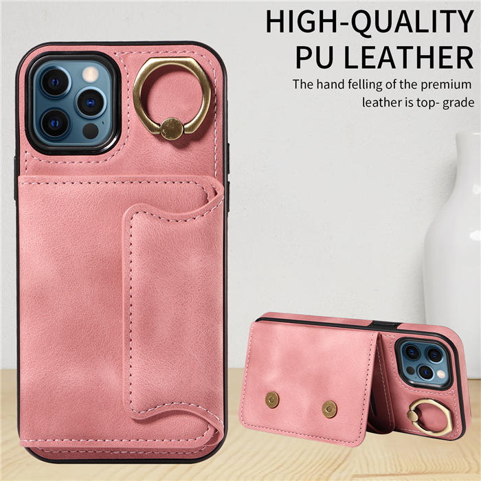 For iPhone 12/12 Pro Card Holder Ring Kickstand Magnetic Closure Case